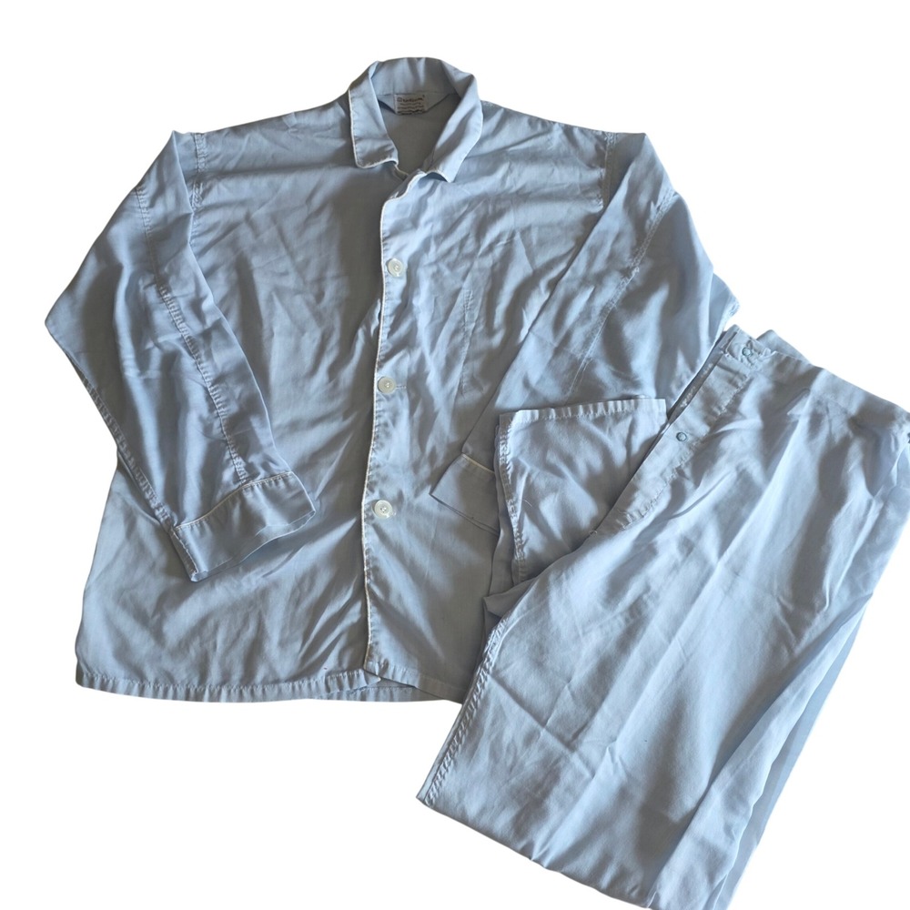Vintage 70s Stadium Pajama Set Mens Medium Light Blue Balloon Seat Dacron Cotton